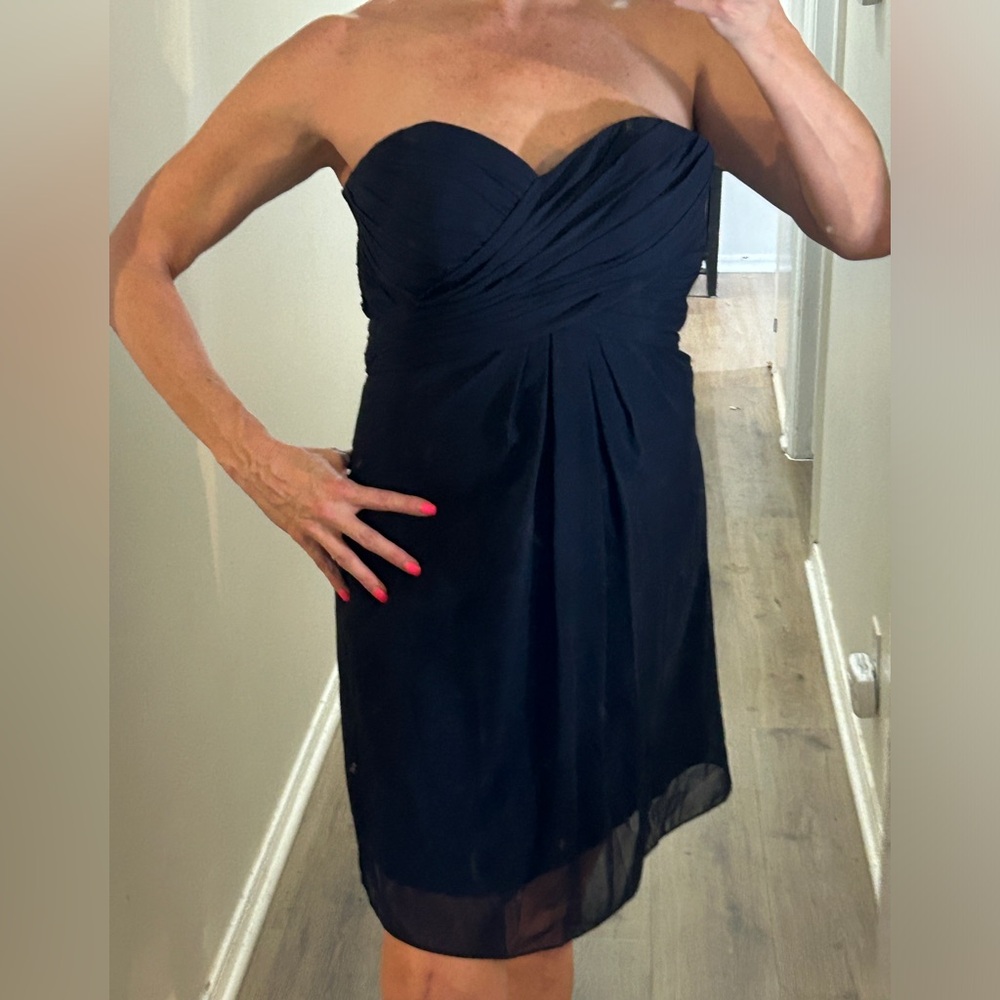 NWT Bill Levkoff Navy Blue strapless dress with adjustable buttons in the back
